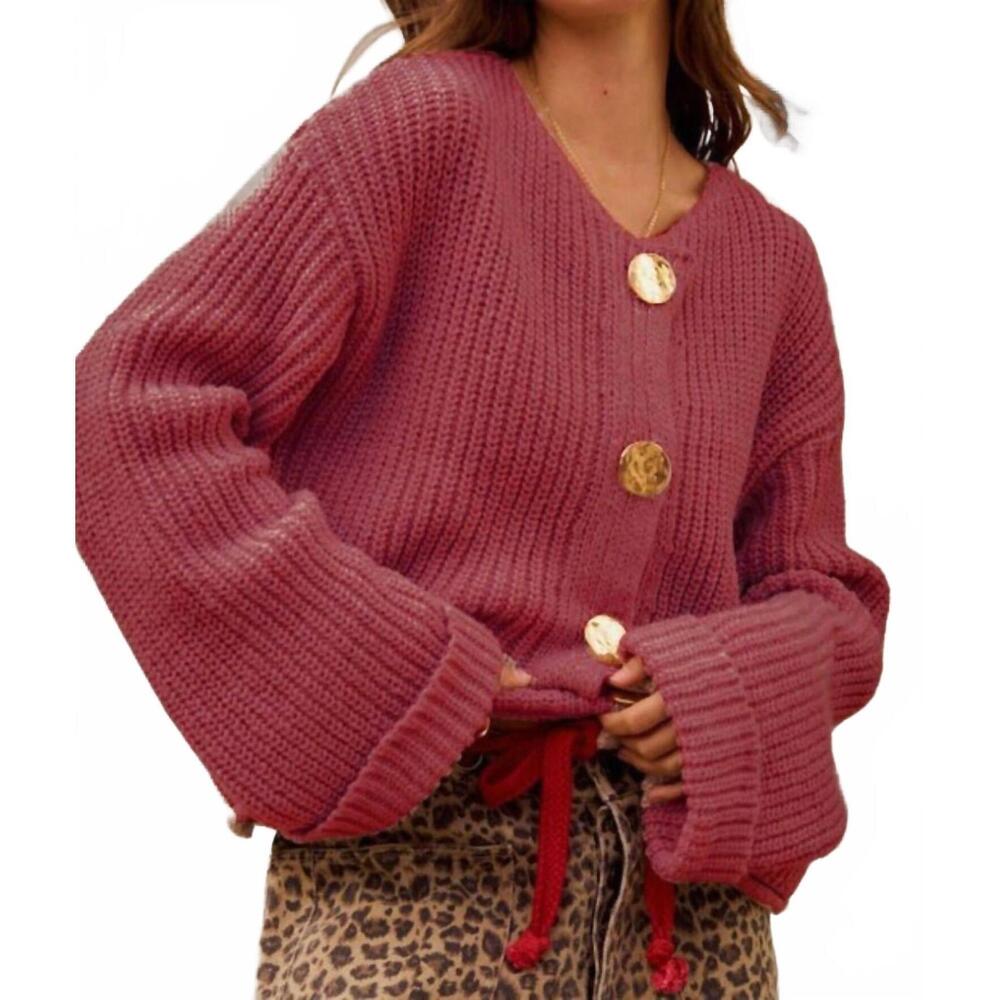 NEW LOVLOV button front pocket cardigan in burgundy